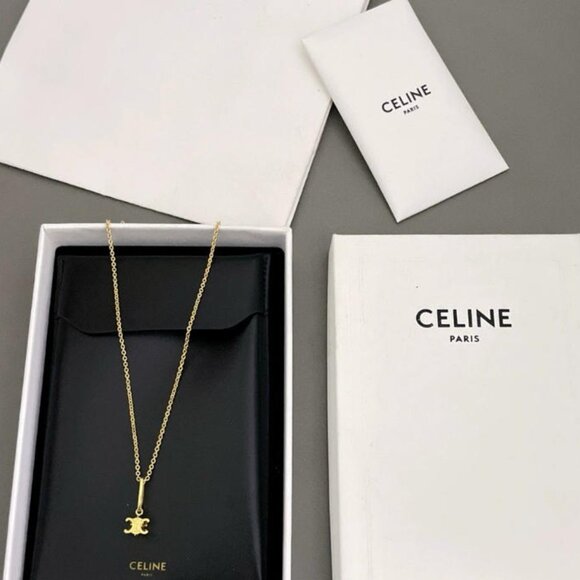 Celine Triomphe Gold Logo Necklace - Picture 7 of 8